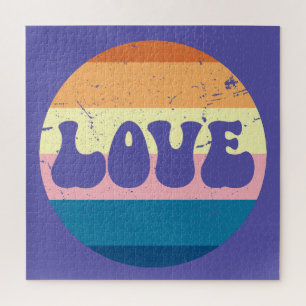 Retro-Liebe-Typografie auf Vintage-Sonnenuntergang Puzzle
