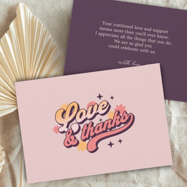 Retro Liebe und Dank Groovy Text Baby Dusche Dankeskarte (Von Creator hochgeladen)