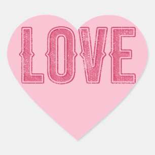 Retro Liebe - Vintage Rosa abgenutzte Typografie Herz-Aufkleber