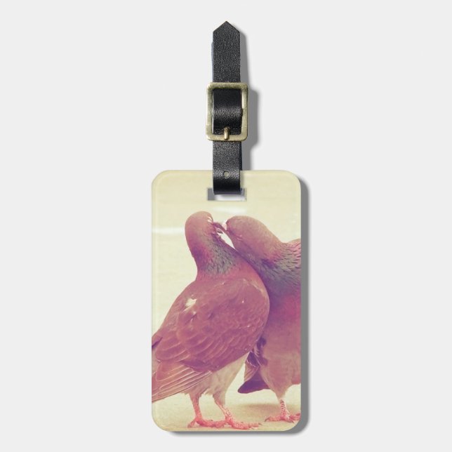 Retro Liebe-Vögel, die Taube küssen Gepäckanhänger (Vorderseite vertikal)