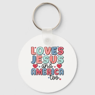 Retro Lieben Jesus und Amerika zu Gott Christlich Schlüsselanhänger