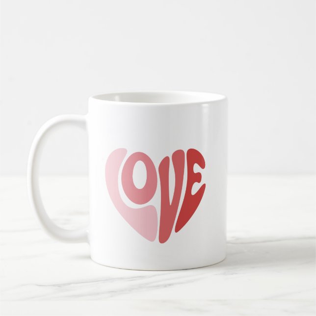 Retro-Liebesherz-Valentinstag-Typografie Kaffeetasse (Links)