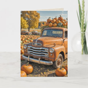 Retro-Lieferwagen mit Kürbissen zu Thanksgiving Karte