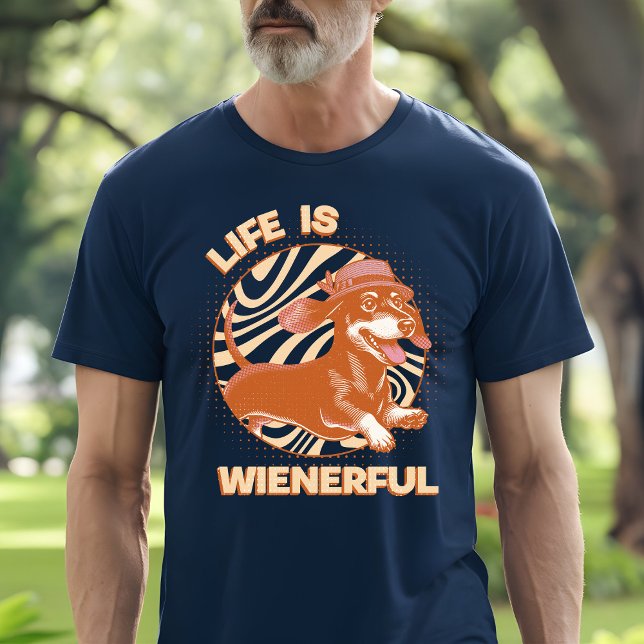 Retro 'Life is Wienerful' Dackel Weiner Dog T-Shirt (This fun and quirky design features an adorable dachshund, complete with a cute fedora hat!)
