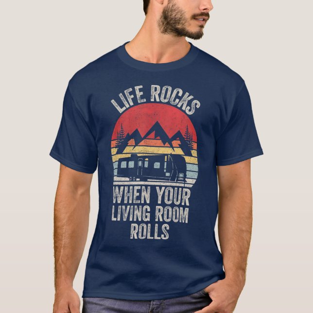 Retro Life Rocks, wenn Ihr Wohnzimmer rollt RV T-Shirt (Vorderseite)
