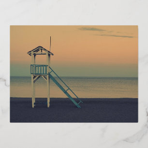 Retro Lifeguard Beach Tower Sunset Foto Folien Feiertagspostkarte