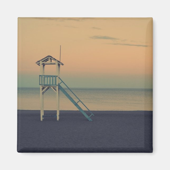 Retro Lifeguard Beach Tower Sunset Foto Magnet (Vorne)