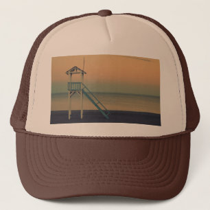 Retro Lifeguard Beach Tower Sunset Foto Truckerkappe