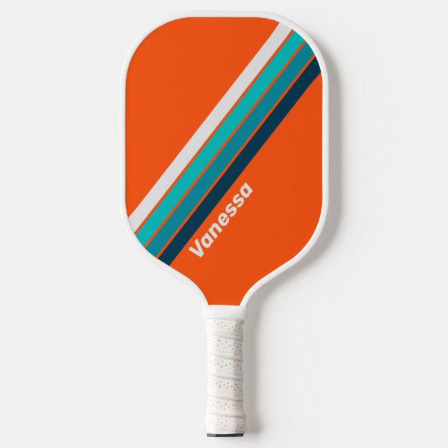 Retro Lifeguard Streifen mit Namen Pickleball Schläger (Vorderseite)