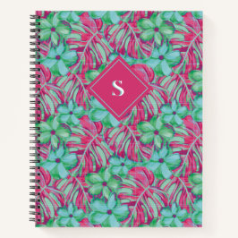 Retro Light Pink und Green Florals Notizbuch
