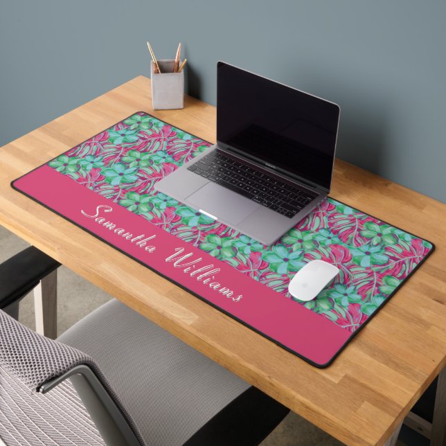 Retro Light Pink und Green Florals Schreibtischunterlage (Büro 2)