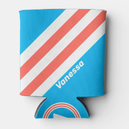 Retro Light Sky Blue Streifen mit Namen Dosenkühler
