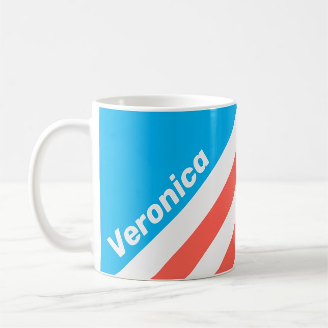 Retro Light Sky Blue Stripes with Name Kaffeetasse (Links)