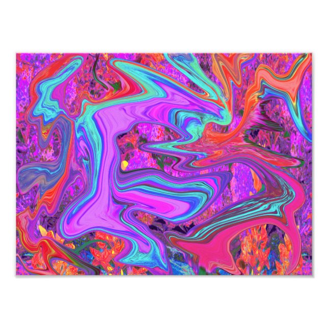 Retro Lila, blau und orange Abstrakte flüssige Kun Fotodruck (Vorne)