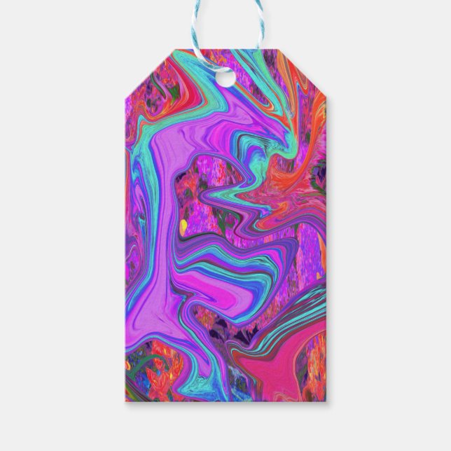 Retro Lila, blau und orange Abstrakte flüssige Kun Geschenkanhänger (Vorderseite)