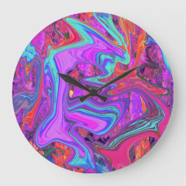 Retro Lila, blau und orange Abstrakte flüssige Kun Große Wanduhr