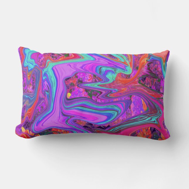 Retro Lila, blau und orange Abstrakte flüssige Kun Lendenkissen (Vorderseite)