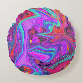Retro Lila, blau und orange Abstrakte flüssige Kun Rundes Kissen