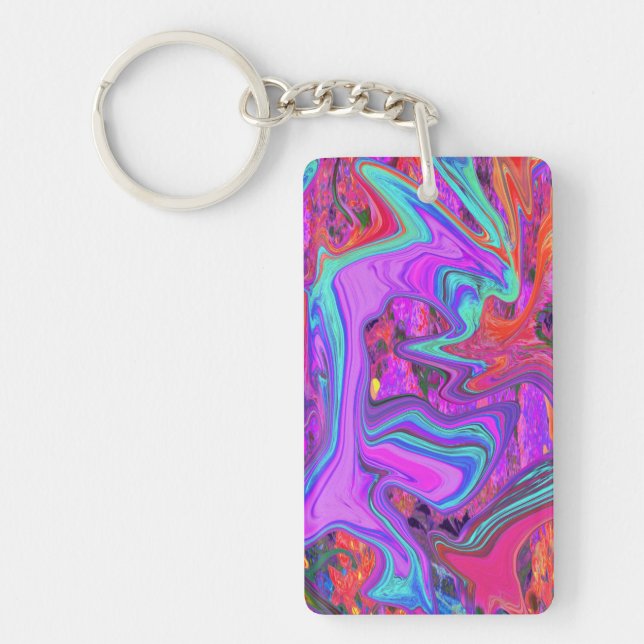 Retro Lila, blau und orange Abstrakte flüssige Kun Schlüsselanhänger (Vorderseite)