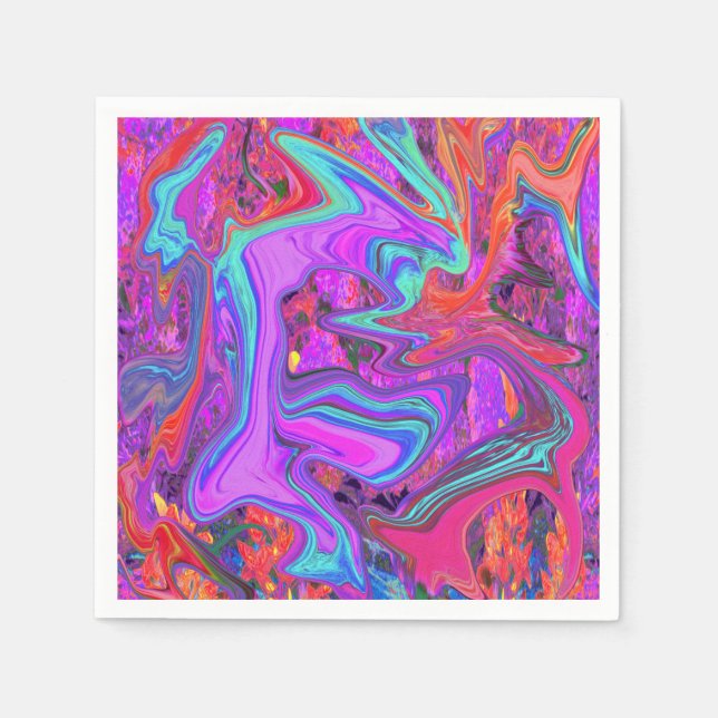 Retro Lila, blau und orange Abstrakte flüssige Kun Serviette (Vorderseite)