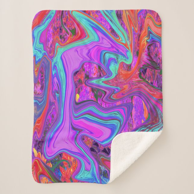 Retro Lila, blau und orange Abstrakte flüssige Kun Sherpadecke (Vorderseite)