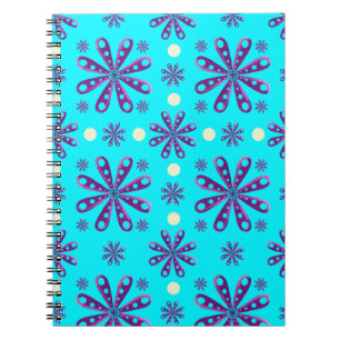 Retro-Lila-Blumen auf blauem Hintergrund Notizblock