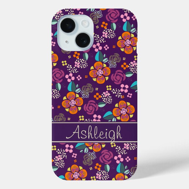 Retro-Lila Blumenmuster Case-Mate iPhone Hülle (Rückseite)
