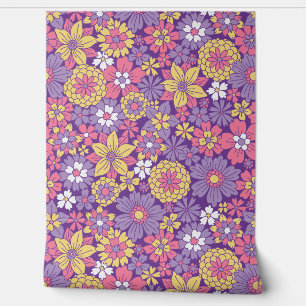 Retro-Lila Blumenmuster Tapete