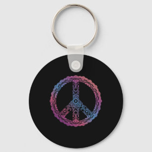 Retro Lila Boho Yoga Ornament Mandala Friedenszeic Schlüsselanhänger