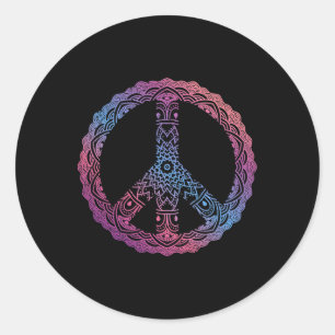 Retro Lila Boho Yoga Verzierte Mandala Friedenszei Runder Aufkleber