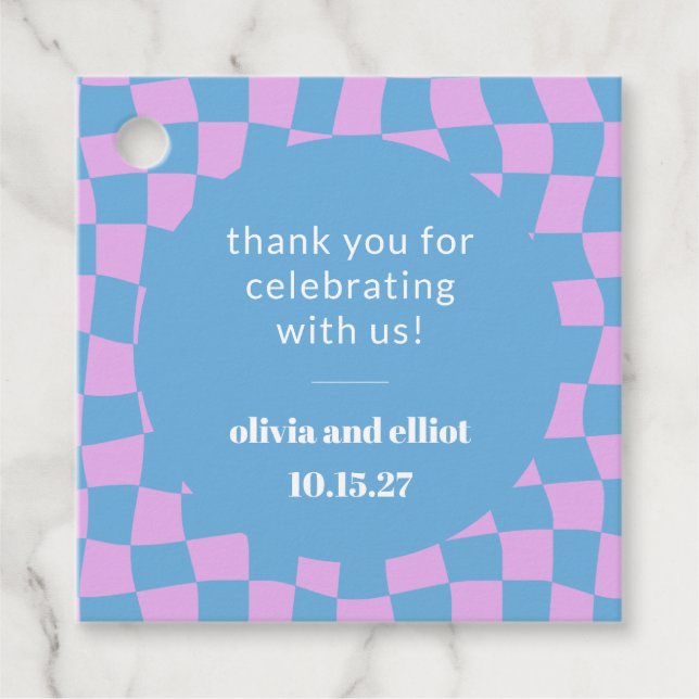 Retro Lila Checkerboard Custom Couples Dusche Geschenkanhänger (Vorderseite)