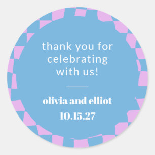 Retro Lila Checkerboard Custom Couples Dusche Runder Aufkleber