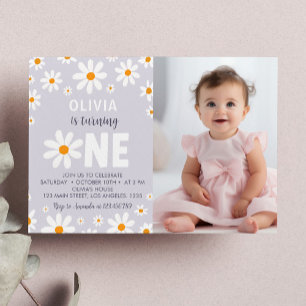 Retro Lila Daisy Einladung zum ersten Geburtstag F