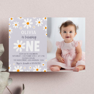Retro Lila Daisy Einladung zum ersten Geburtstag F