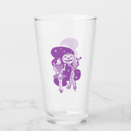 Retro-Lila-Damen mit Kürbis Glas