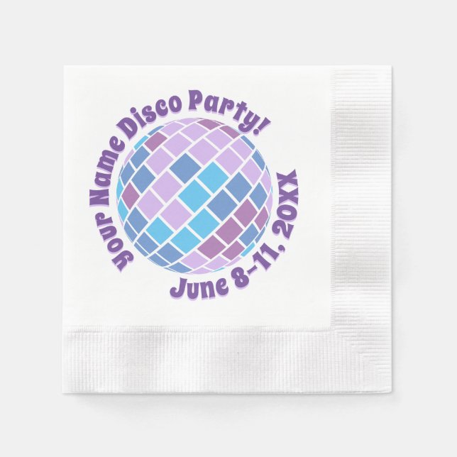 Retro Lila Diskothek Ball PERSONALISIERT Serviette (Vorderseite)