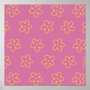 Retro Lila Gelbe Blüte Einfaches Muster Blume Poster