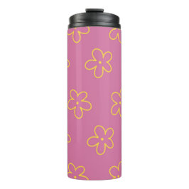 Retro Lila Gelbe Blüte Einfaches Muster Blume Thermosbecher