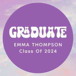 Retro Lila Graduate Class 2024 Runder Aufkleber