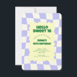 Retro Lila Groovy Schachbrett Sweet 16 Einladung<br><div class="desc">Retro Lila Groovy Schachbrett Muster Geburtstagsparty</div>