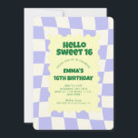 Retro Lila Groovy Schachbrett Sweet 16Geburtstagsp Einladung<br><div class="desc">Retro Lila Groovy Schachbrett Muster Geburtstagsparty</div>