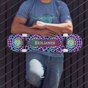 Retro Lila Grün Türkis Tie-Dye Skateboard