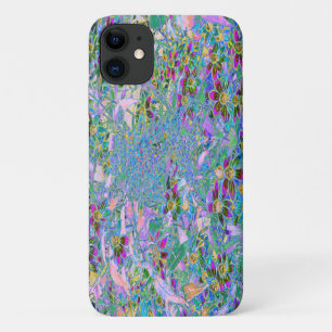 Retro-Lila, Grüne und Blaue Wildblumen auf Rosa Case-Mate iPhone Hülle