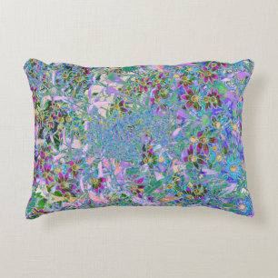 Retro-Lila, grüne und blaue Wildblumen auf Rosa Dekokissen