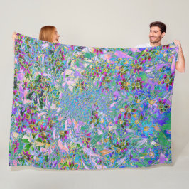 Retro-Lila, grüne und blaue Wildblumen auf Rosa Fleecedecke