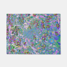 Retro-Lila, grüne und blaue Wildblumen auf Rosa