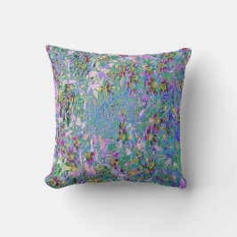 Retro-Lila, grüne und blaue Wildblumen auf Rosa Kissen