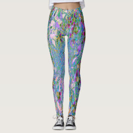 Retro-Lila, grüne und blaue Wildblumen auf Rosa Leggings