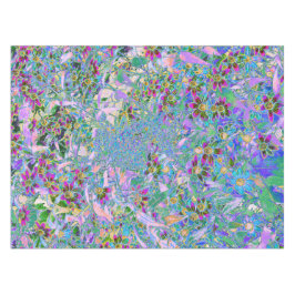 Retro-Lila, grüne und blaue Wildblumen auf Rosa Tischdecke