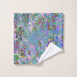 Retro-Lila, grüne und blaue Wildblumen auf Rosa Waschlappen